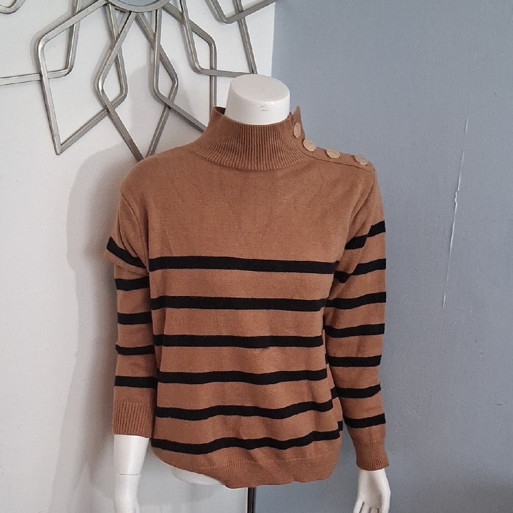 Striped Tan and Black Women's Sweater